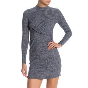 Taylor & Sage Front Twist Solid Knit Ribbed Dress